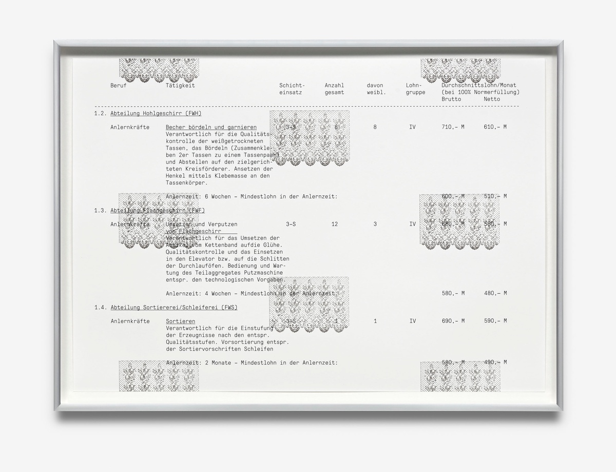 Deployment Concept (VEB Henneberg-Porzellan Ilmenau), 2021stamps on digital prints, framedin 6 parts, each: 32.1 x 23.4 cm