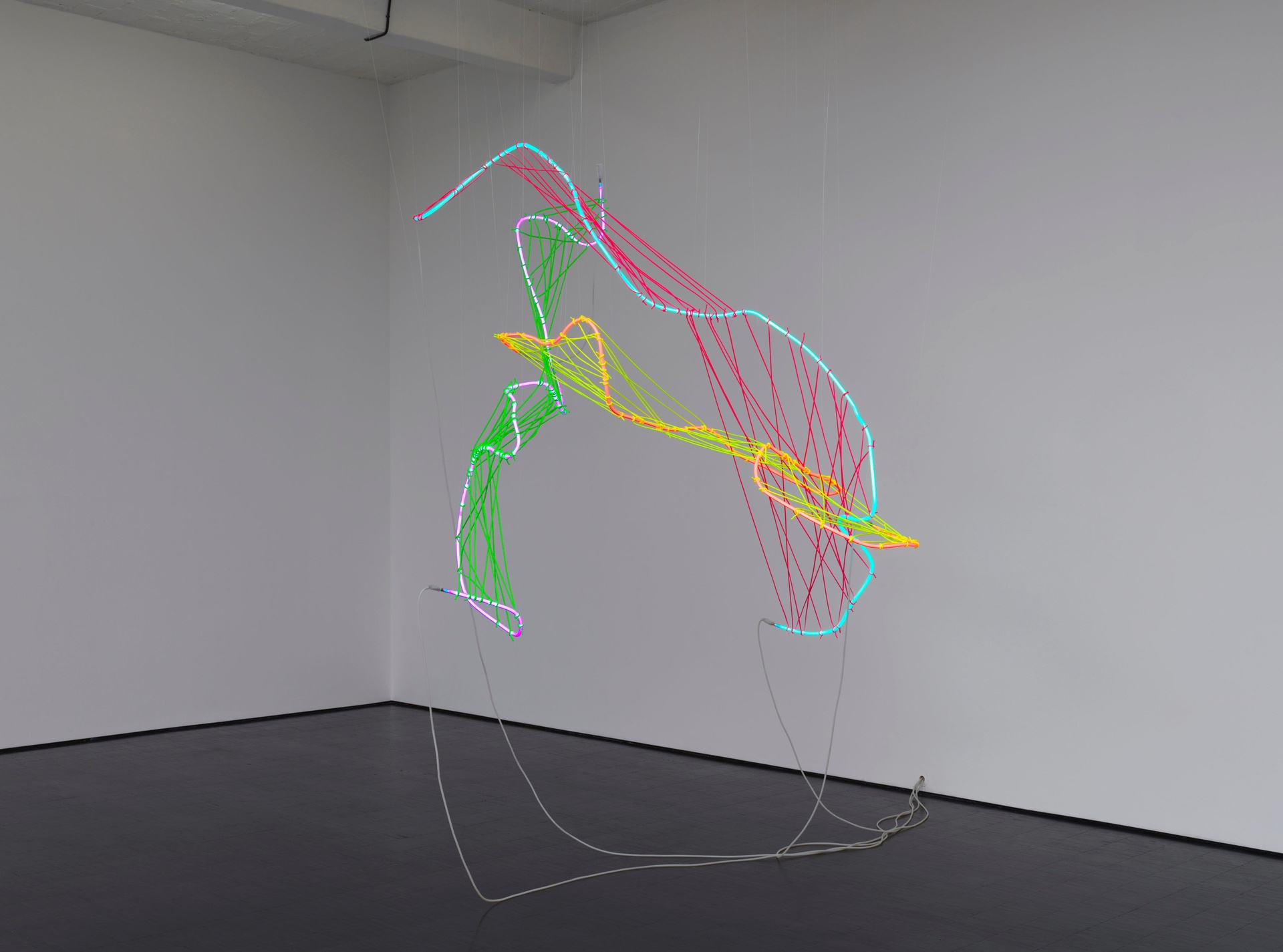 Flimp, 2020. neon tubes, string. 180 x 160 x 190 cm