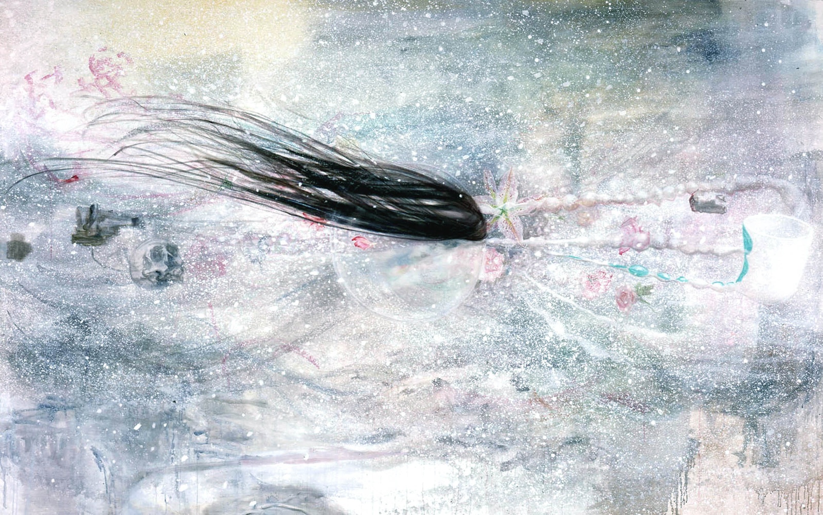 Huntress in a Snow Storm, 2003. watercolour, acrylic, oil on canvas. 190 x 300 cm