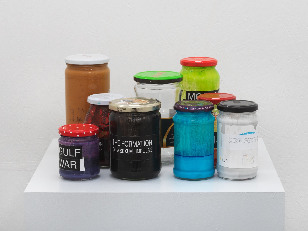 Camilla WillsPaint and Unused Titles, 2021collage (jars, paint, paper, sellotape)38 x 18 x 30 cm | 15 x 7 x 12 in